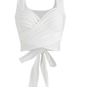 Cider Criss Cross Wrap Front Tie Back White Wrap Crop Top